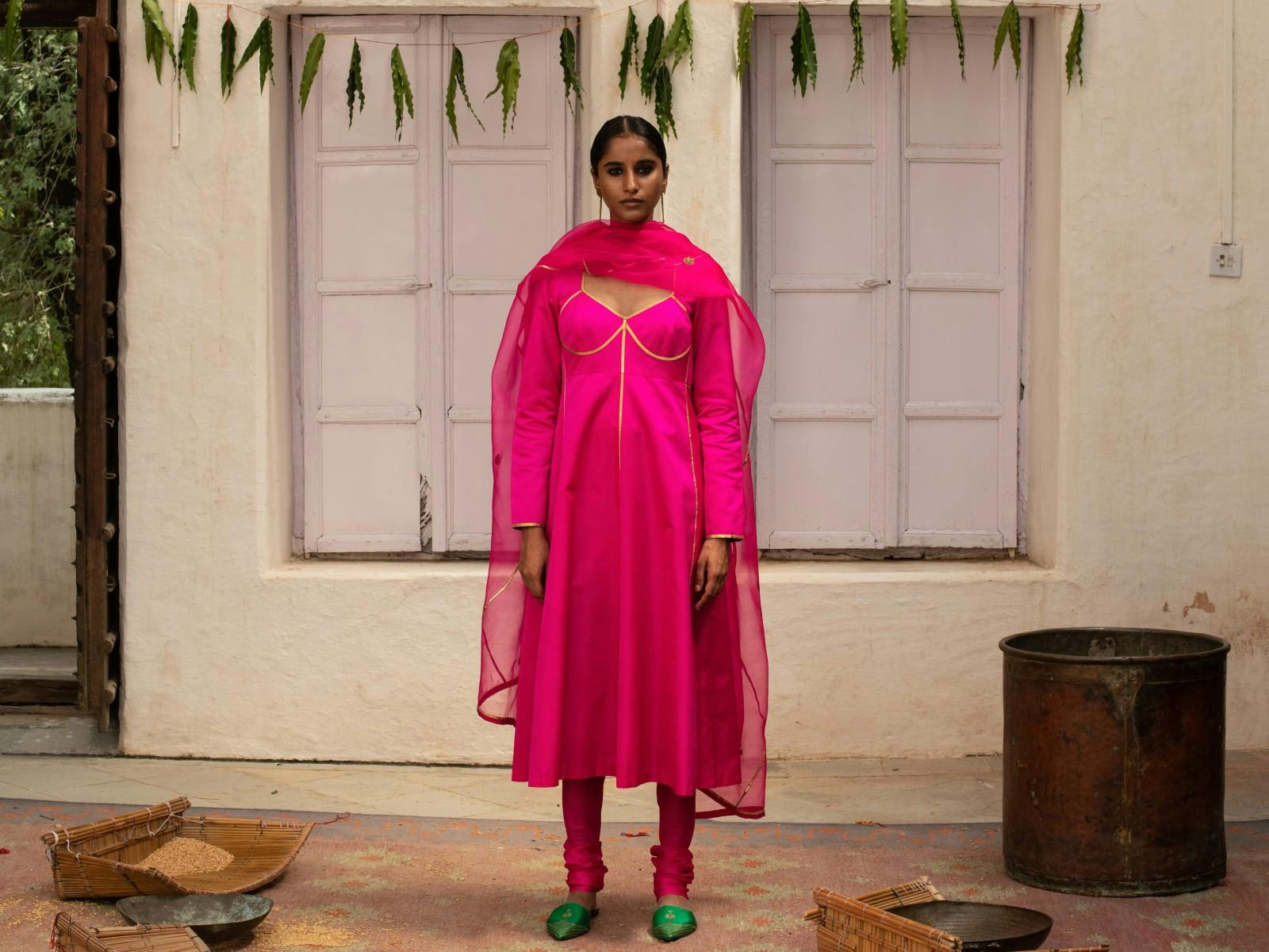 A rani pink kurta and churidar (Ashish Shah for Raw Mango, 2020)