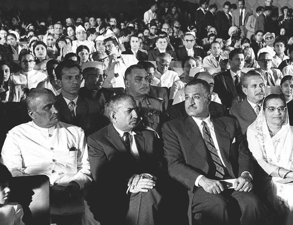 Gamal Abdel Nasser at the Filmfare Awards, March 1960; Though the Indian state didn't recognize film as an industry, it has had a history of state leaders interact with its stars and Bollywood events. (Wikimedia)