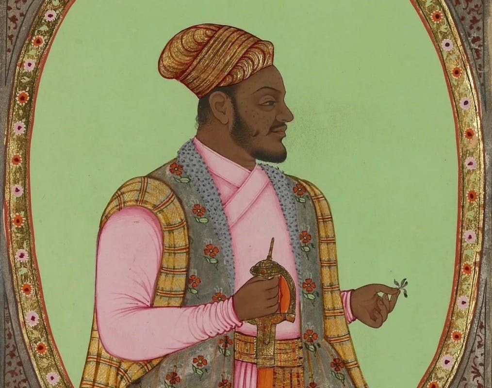This painting of Sidi Masud Khan, a habshi minister at the court of Bijapur. Masud Khan remained in power until 1683, not long before Bijapur fell to the Mughals. He then moved to Adoni in the Kurnool district, where he governed for a short time and built a mosque. (Ashmolean Museum, University of Oxford)