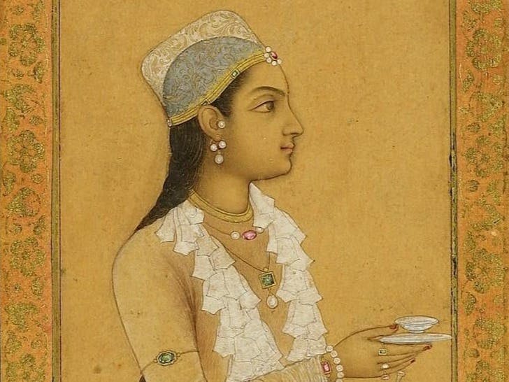 Portrait of a Mughal lady and calligraphy by Muhammad al-Hasani. c.1600-1700 (Royal Collection Trust)