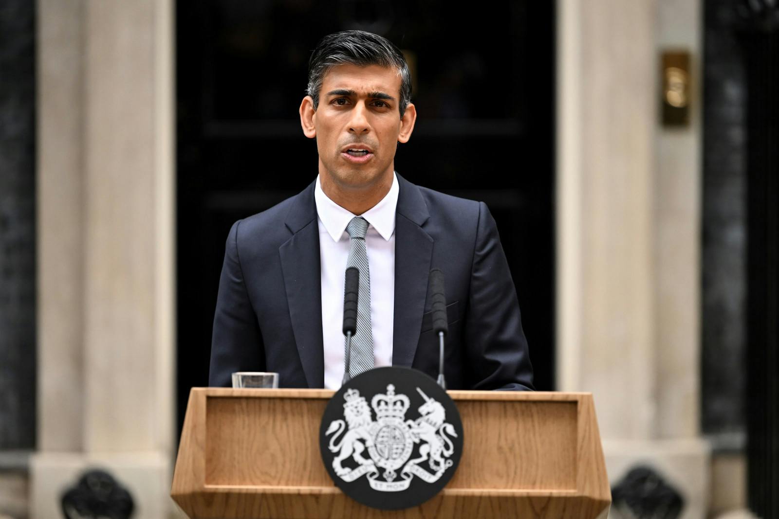 British Prime Minister Rishi Sunak makes a statement after taking office outside Number 10 in Downing Street on October 25, 2022. (Getty) 