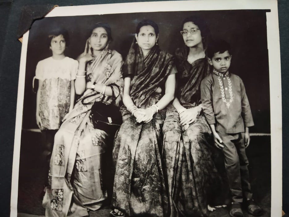 Shawni’s grandmother Jyoti Bhattacharjee (center) with her sisters-in-law, who grew up in various parts of Sylhet (Shawni Bhattacharjee)