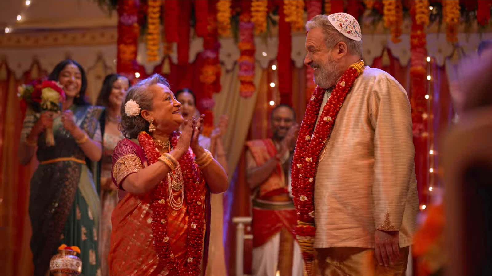Nirmala (Ranjita Chakravarty) marrying her boyfriend Len (Jeff Garlin) in 'Never Have I Ever' season 4 (Netflix)