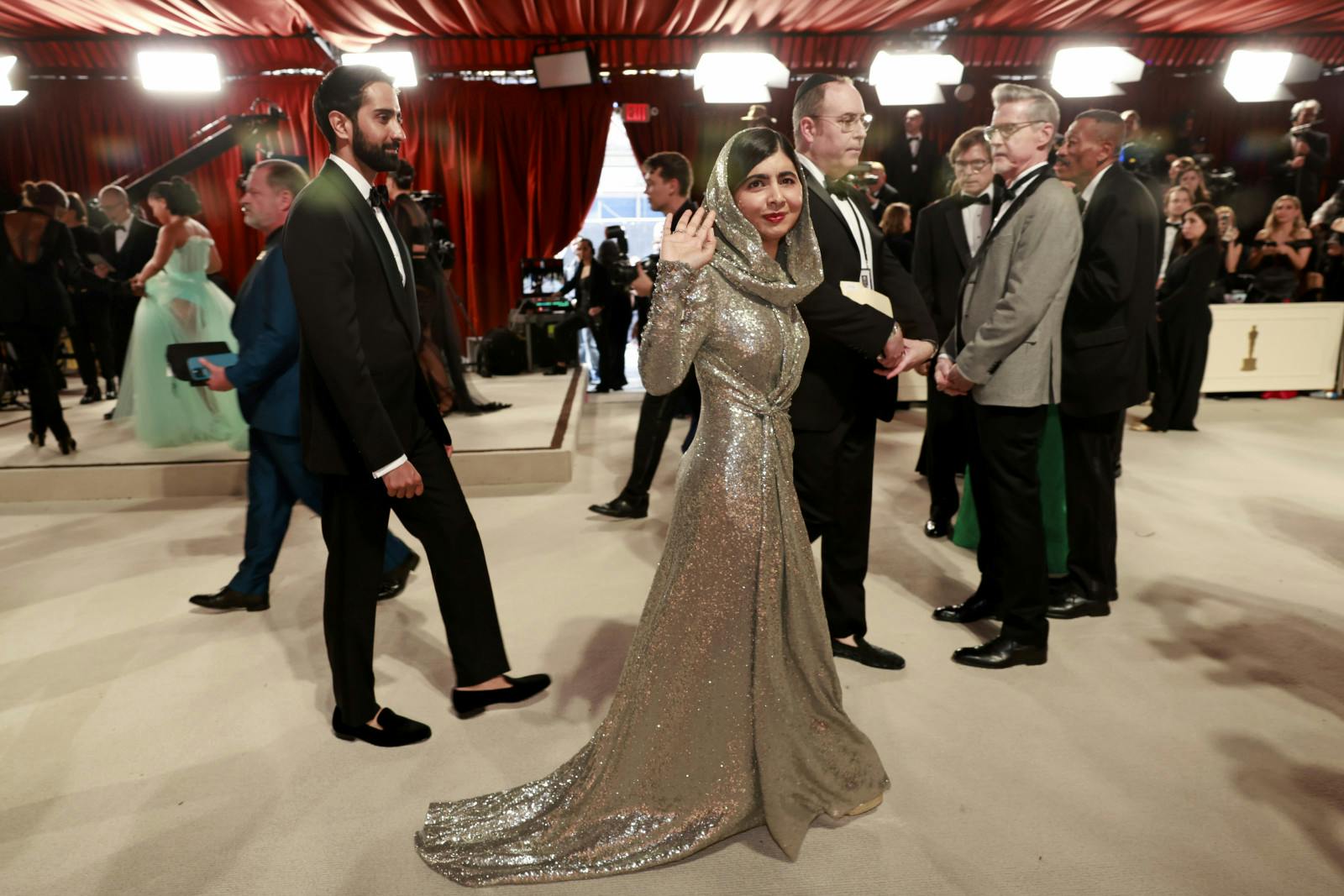 Malala Yousafzai wearing custom Ralph Lauren at the 95th Oscars (Emma McIntyre/Getty Images)