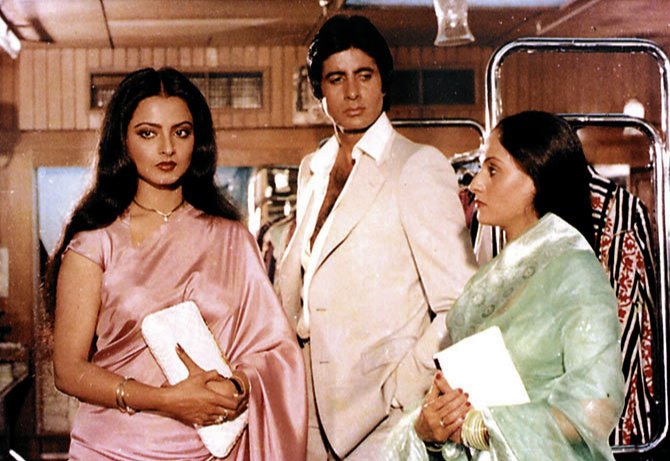 Rekha, Amitabh Bachchan, and Jaya Bachchan in 'Silsila', a 1981 film by Yash Chopra