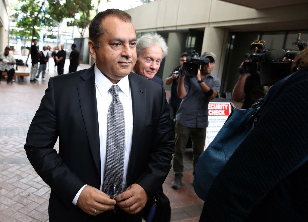 Former Theranos COO Ramesh "Sunny" Balwani leaves the Robert F. Peckham U.S. Federal Court on June 28, 2019 in San Jose, California after a status hearing (Justin Sullivan/Getty Images)