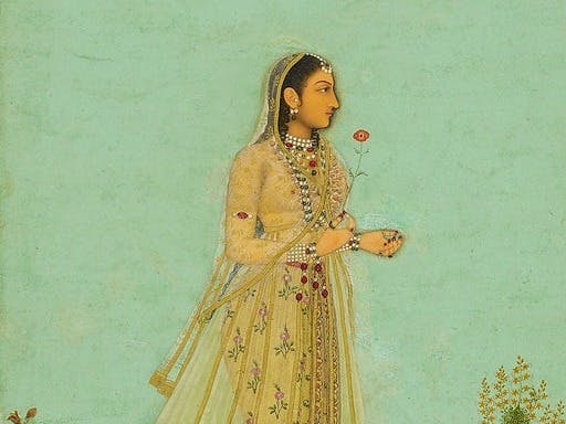A Mughal lady (possibly Farzana Begum) Mughal, c.1730–50 (portrait c.1650) (Royal Collection)