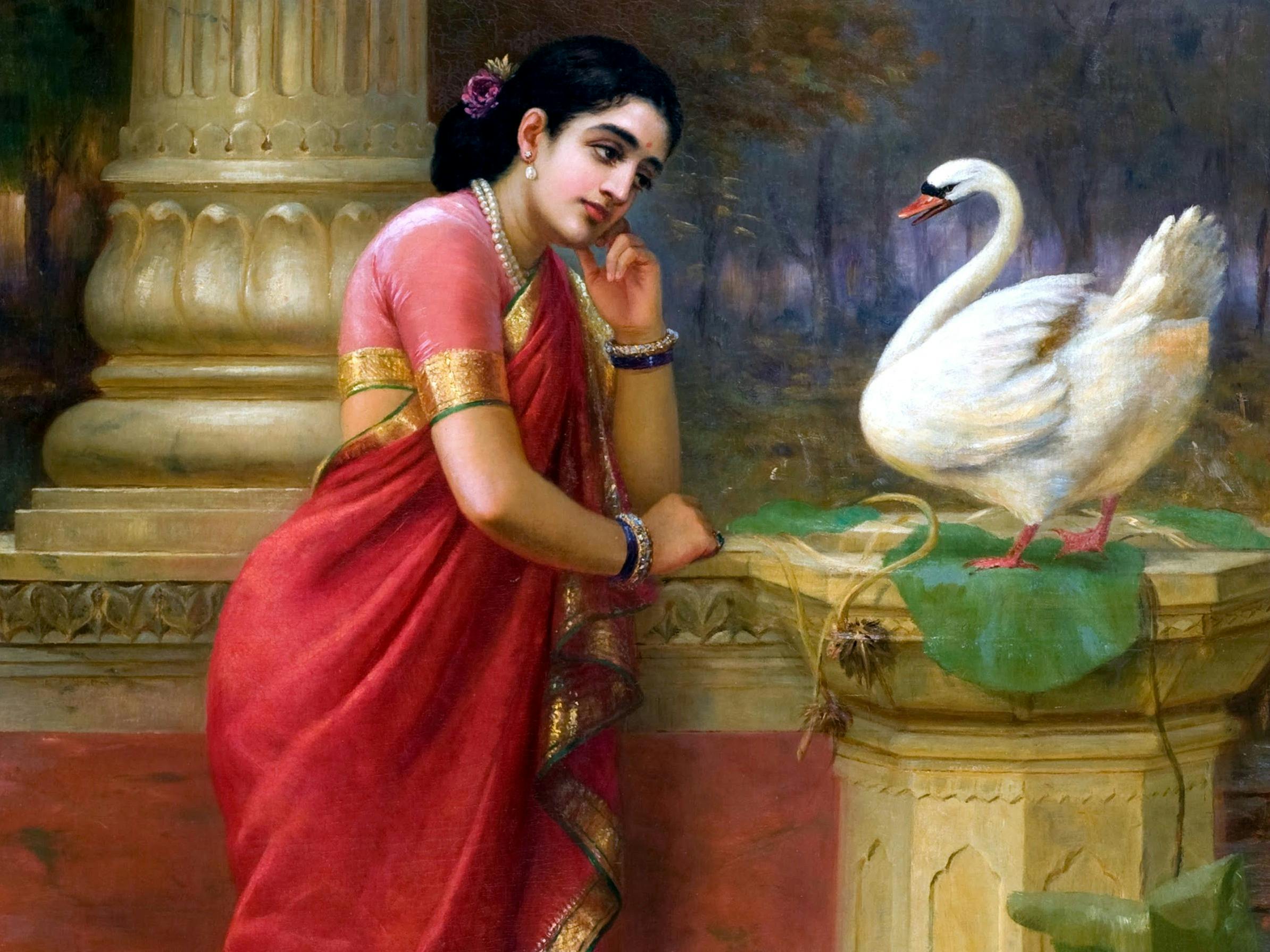 Ravi Varma-Princess Damayanthi talking with Royal Swan about Nala